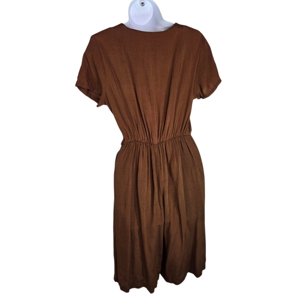 Vtg 60s Brown Embroidered Floral Pockets Shorts Romper Jumpsuit - Picture 2 of 11